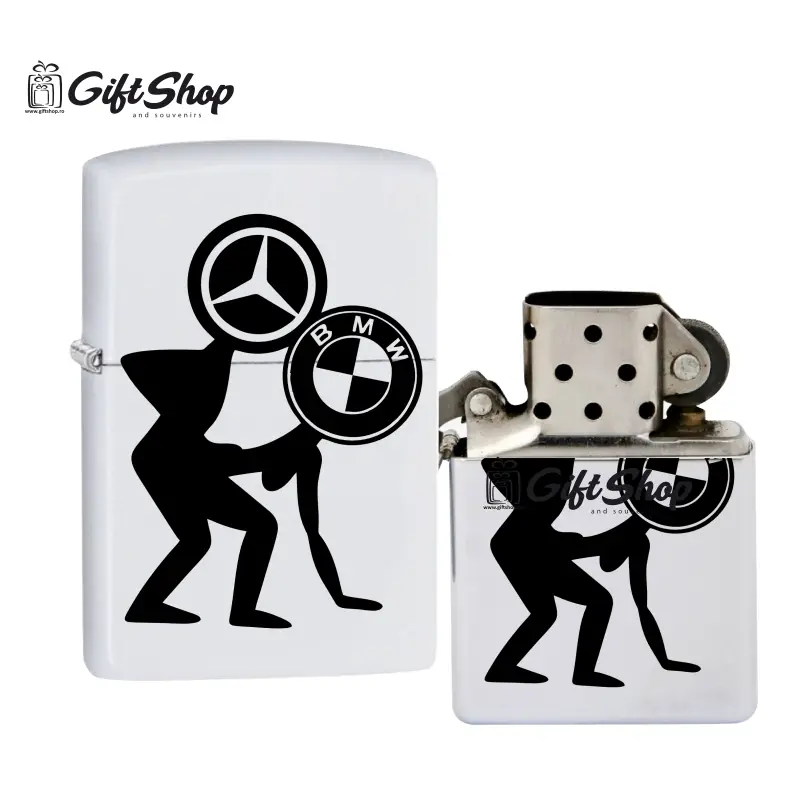 Mercedes vs bmw, bricheta metalica gravata laser cu mesajv